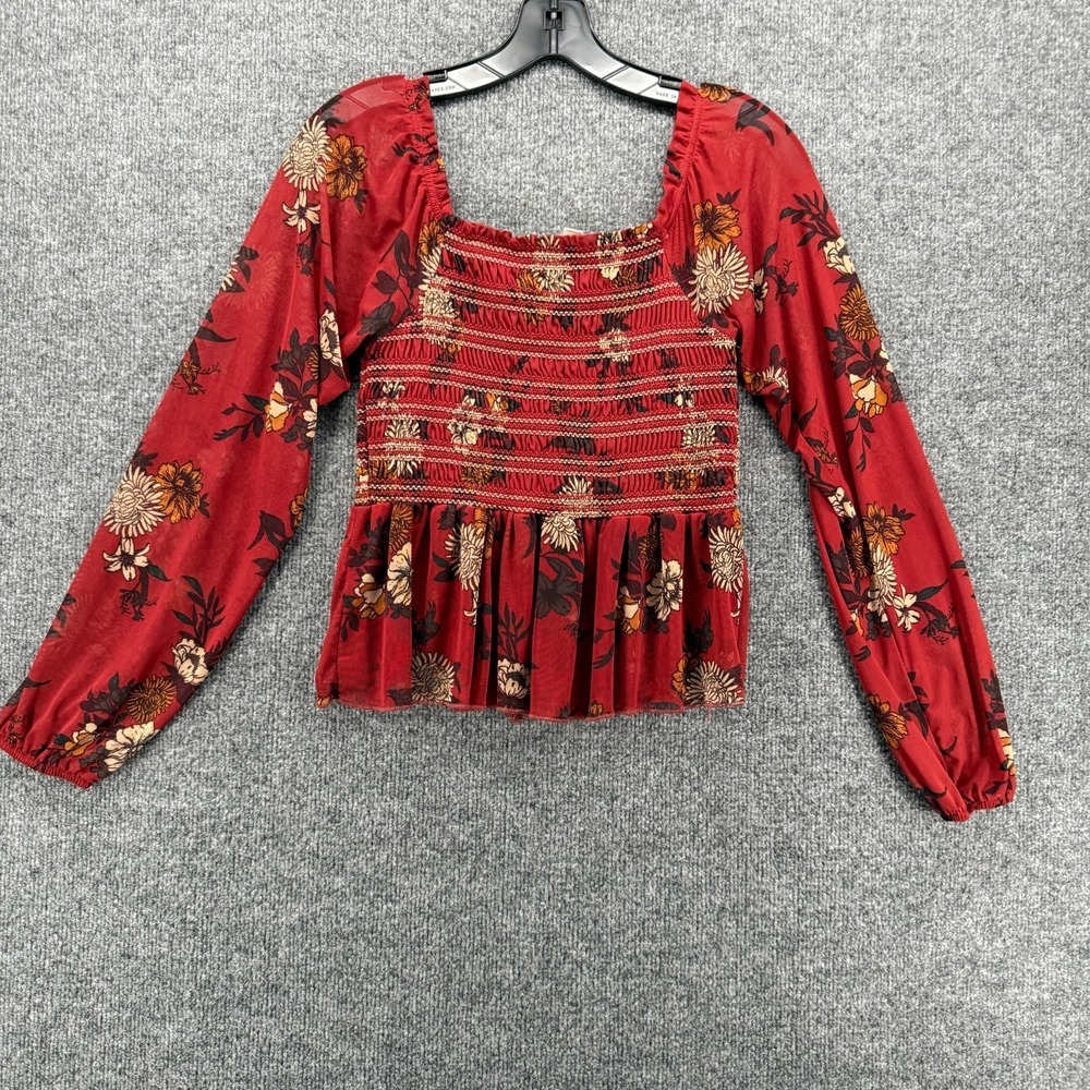 Willow Root Blouse Top‎ Women M Rust Floral Boho Cottagecore Peasant Coquette